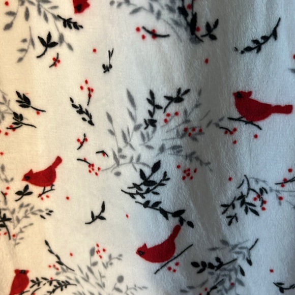 Aria long sleeve nightgown white/red/gray cardinal bird print super soft flannel - Picture 6 of 13